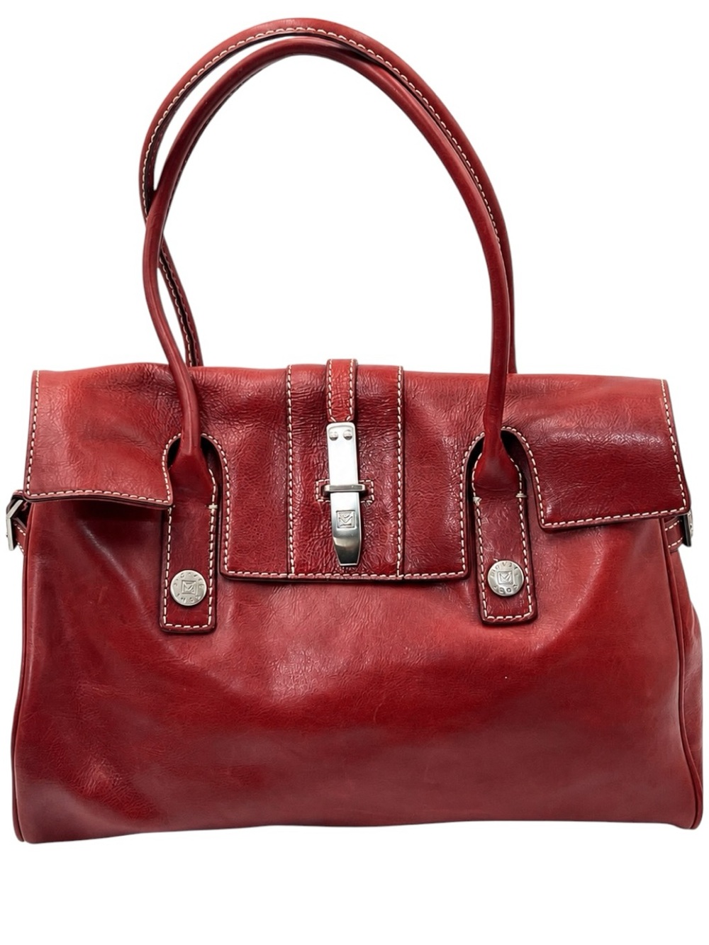 Vintage Michael Kors Burgundy Red Leather Satchel Shoulder Bag Silver Hardware
